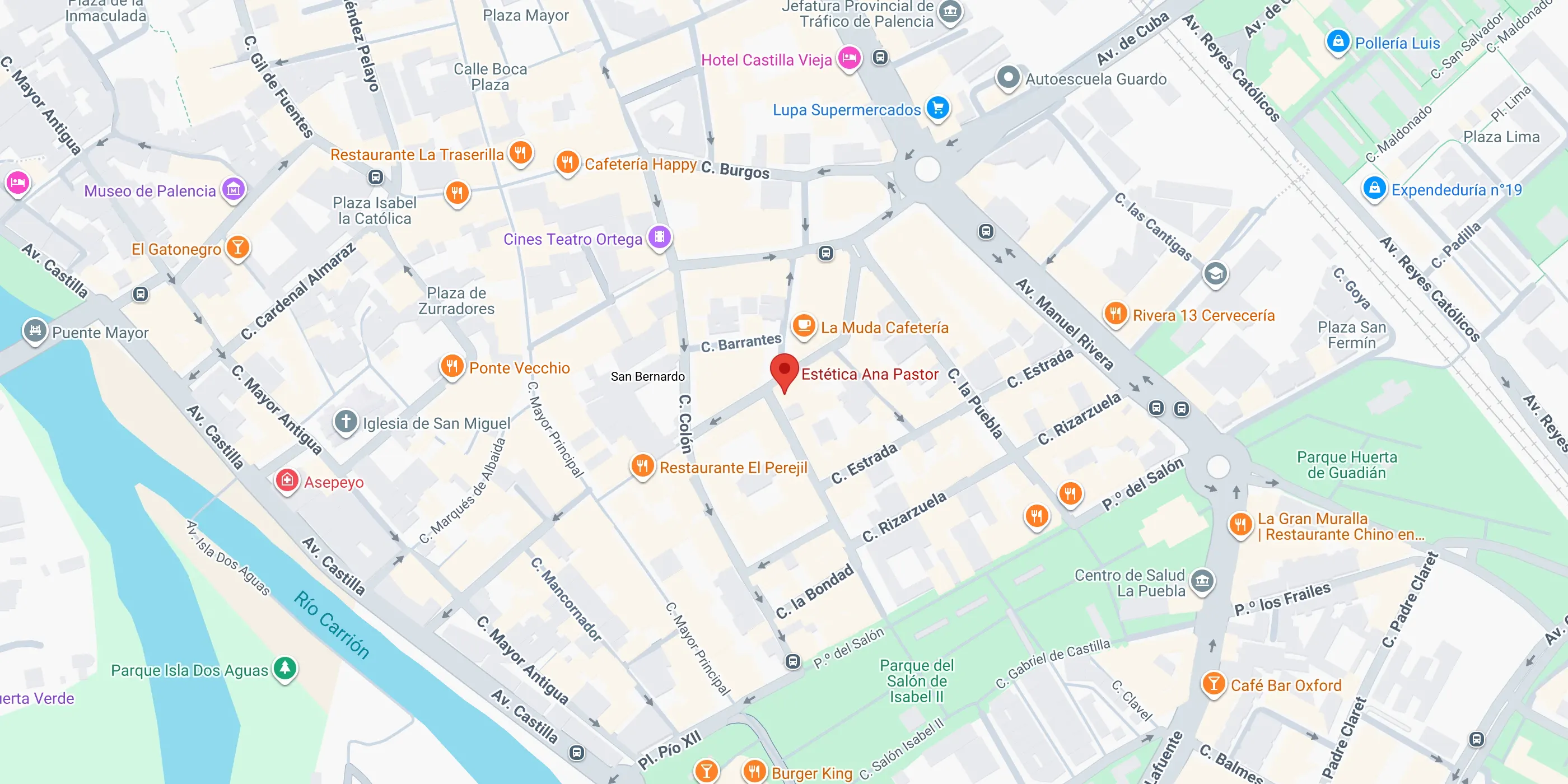 Mapa de cómo llegar a Estética Ana Pastor en Palencia